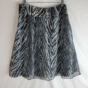 Chico's Pull-On Skirt SZ 2 Womens Large 12 Black White Lined Knee Length Stretch